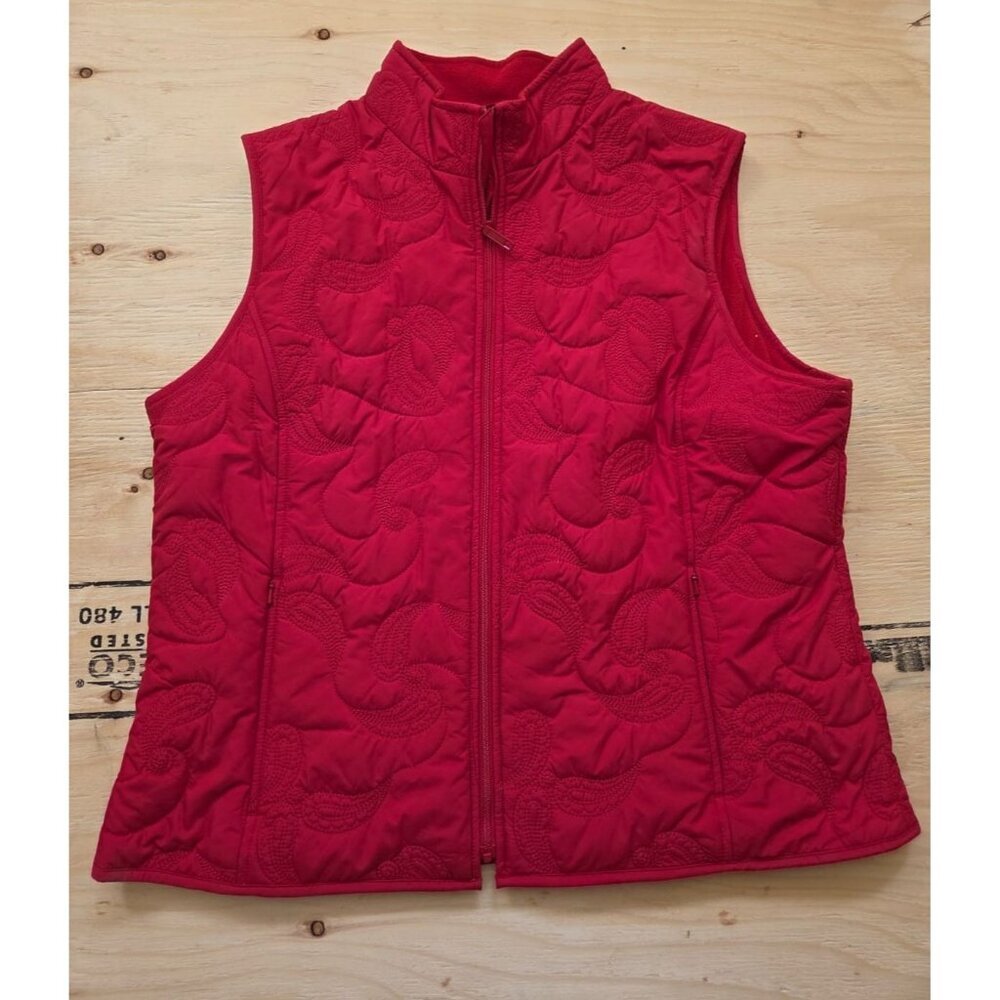 Pendleton Vest Women's XL Red Fleece Quilted Paisley Full Zip Outdoor Jacket